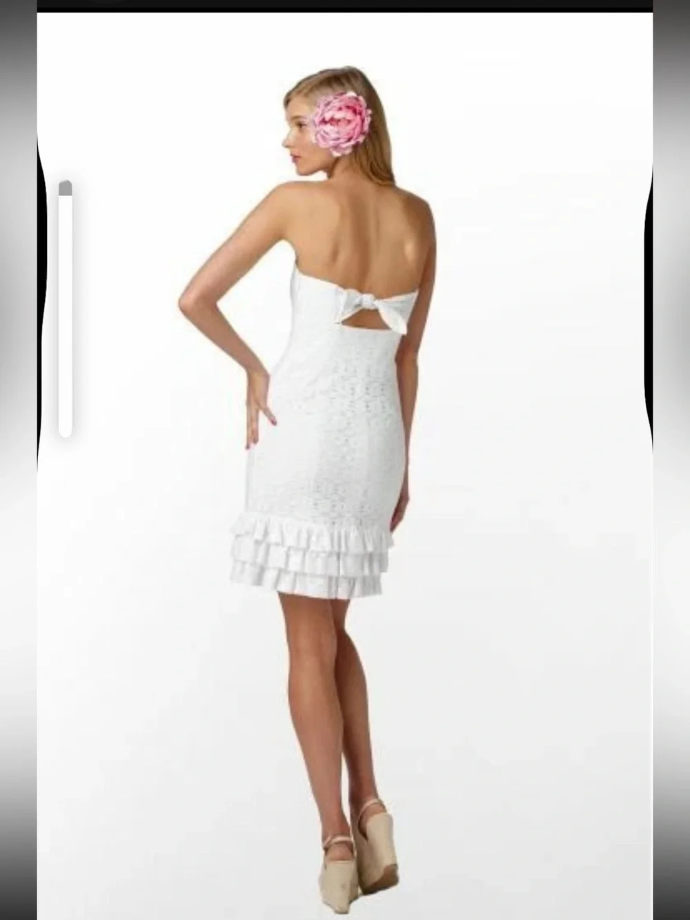 Lilly Pulitzer Franco Lace White Petal Pusher Ruffle Tie Back Strapless Dress - Picture 2 of 11